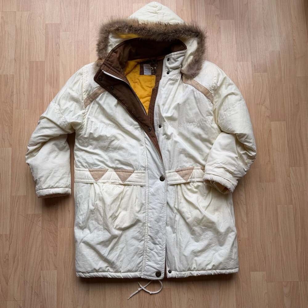 Vintage East West 80s Padded Hooded Winter Jacket with Coyote Fur Trim